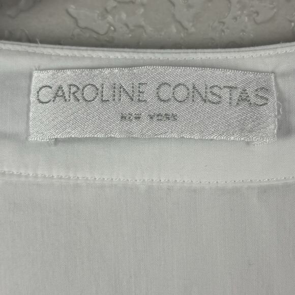 Caroline Constas Miranda Dress Embroidered Ruffle Plunge Neck White Blue Size M - Picture 8 of 10